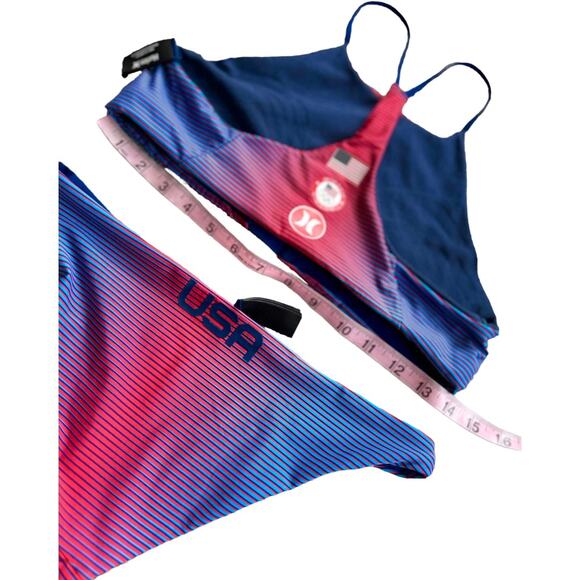 EUC Hurley High Neck Two Piece Swimsuit in Red/Blue Size Medium Top/Small Bottom - Picture 11 of 15